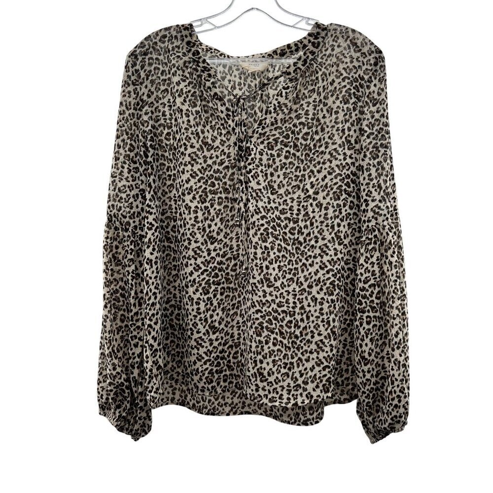 Reset by Jane Women's Sheer Cheetah Print Top Long Sleeve Size Medium